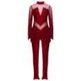 thumbnail image 3 of Sholeno Girls Full Body Figure Skating Jumpsuit Long Sleeve Mesh Skirted Gymnastics Dance Leotard Burgundy 14, 3 of 5