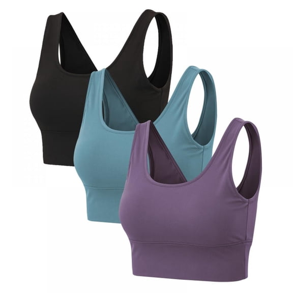 3 Pack Women's Yoga Vest Bra Anti-shock Gathering Sports Underwear Running Fitness Solid Sports Vest Bra