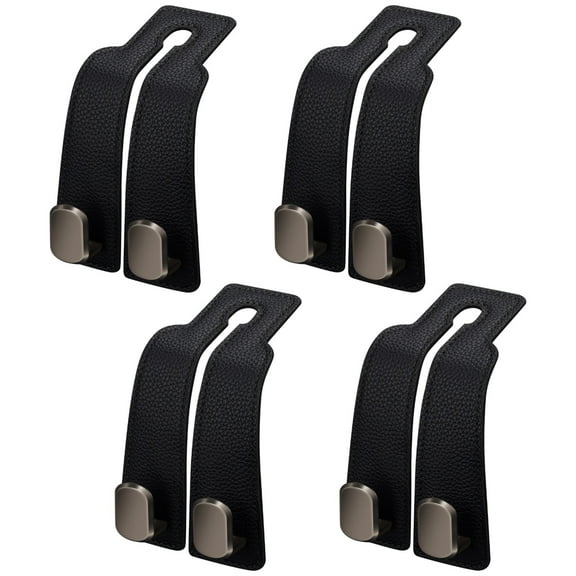 4 Pcs Car Seat Rear Hooks, Adjustable Black Leather & Metal Split Design Hooks for Hanging Bags, Hats, Accessories, Universal Fit for Most Vehicles