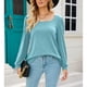 thumbnail image 4 of Camisa azul de primavera-otoño para mujer, talla M, top holgado de punto de manga larga con cuello ancho, 4 of 8