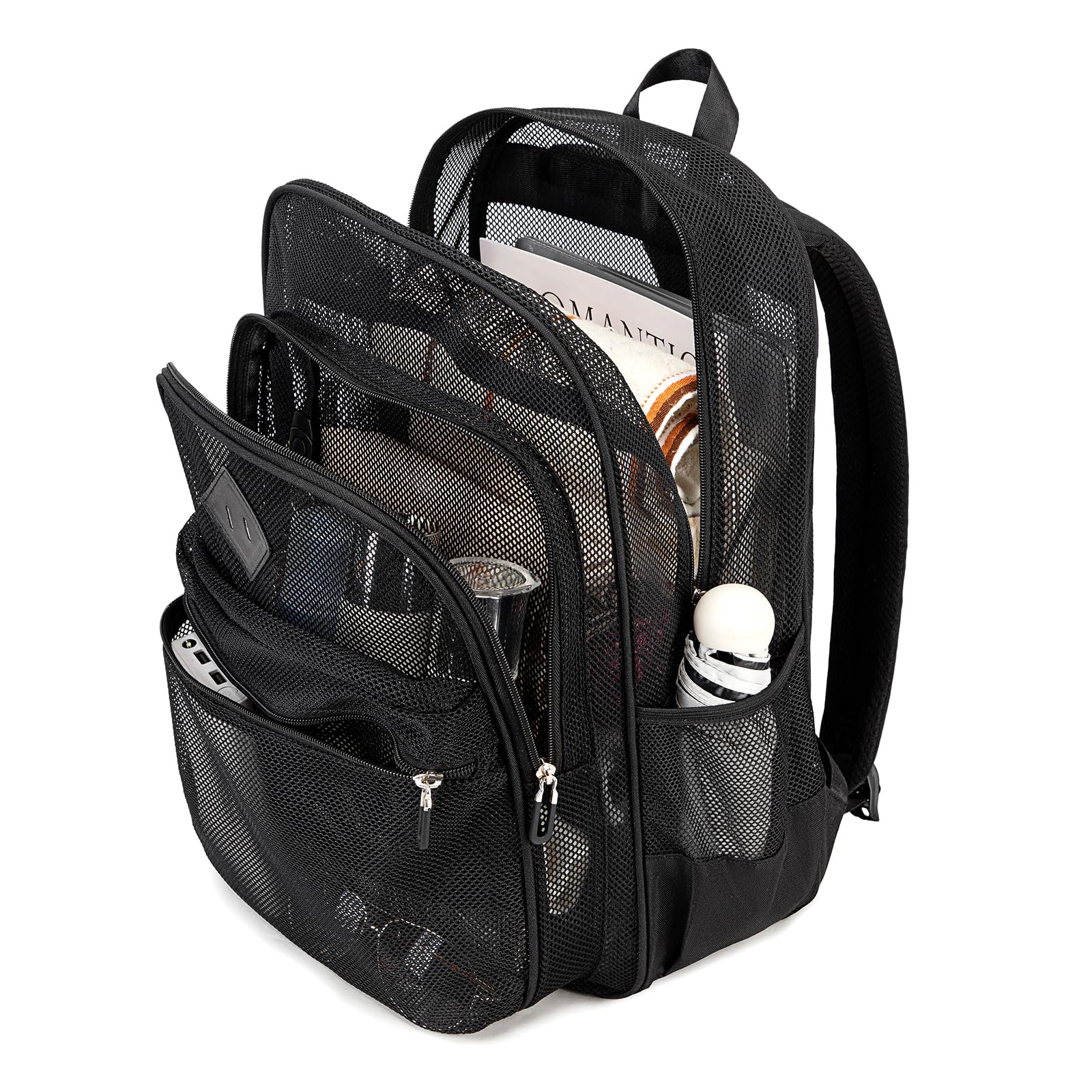 Soda Candy Mesh See-Through School Backpack, Black photo 5