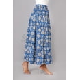 thumbnail image 5 of Women Blue Cotton Soft Maxi Skirt, Flowy Boho Style White Floral Hand Block Print with Elastic Waist, XXL, 5 of 6