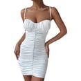 thumbnail image 1 of Vestido Corto Ajustado Con Tirantes Para Mujer Vestidos Blancos Sin Mangas Sin Espalda Con Pliegues, 1 of 4