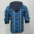 thumbnail image 4 of TFEOQRY Men's Casual Hooded Jacket Autumn and Winter Checkered Design Button Down Fleece Outwear with Pockets Long Sleeve Hooded Overcoat Blue, 4 of 5