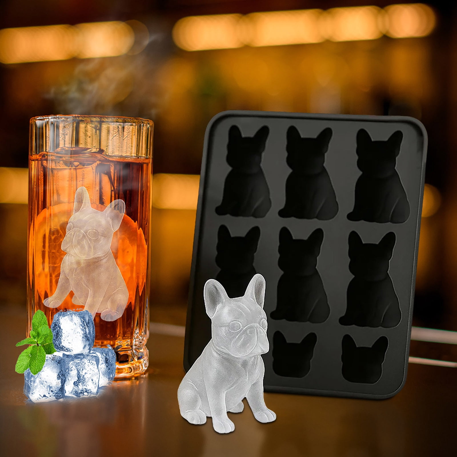 French Bulldog Ice Mold - 3D Silicone Dog Shape Ice Tray, 9 Hole Molds with Homemade Drink Decoration, Fun Cute Novelty Animal Shape 3D Popsicle Molds for Bulldog Lover, Whiskey Party Drinks