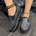thumbnail image 2 of Miluxas Women's Rhinestones Glitter Platform Slip on Sneakers Casual Cute Shiny Walking Shoes Non-Slip Comfortable Dress Flat Loafers Black 8.5(41), 2 of 9