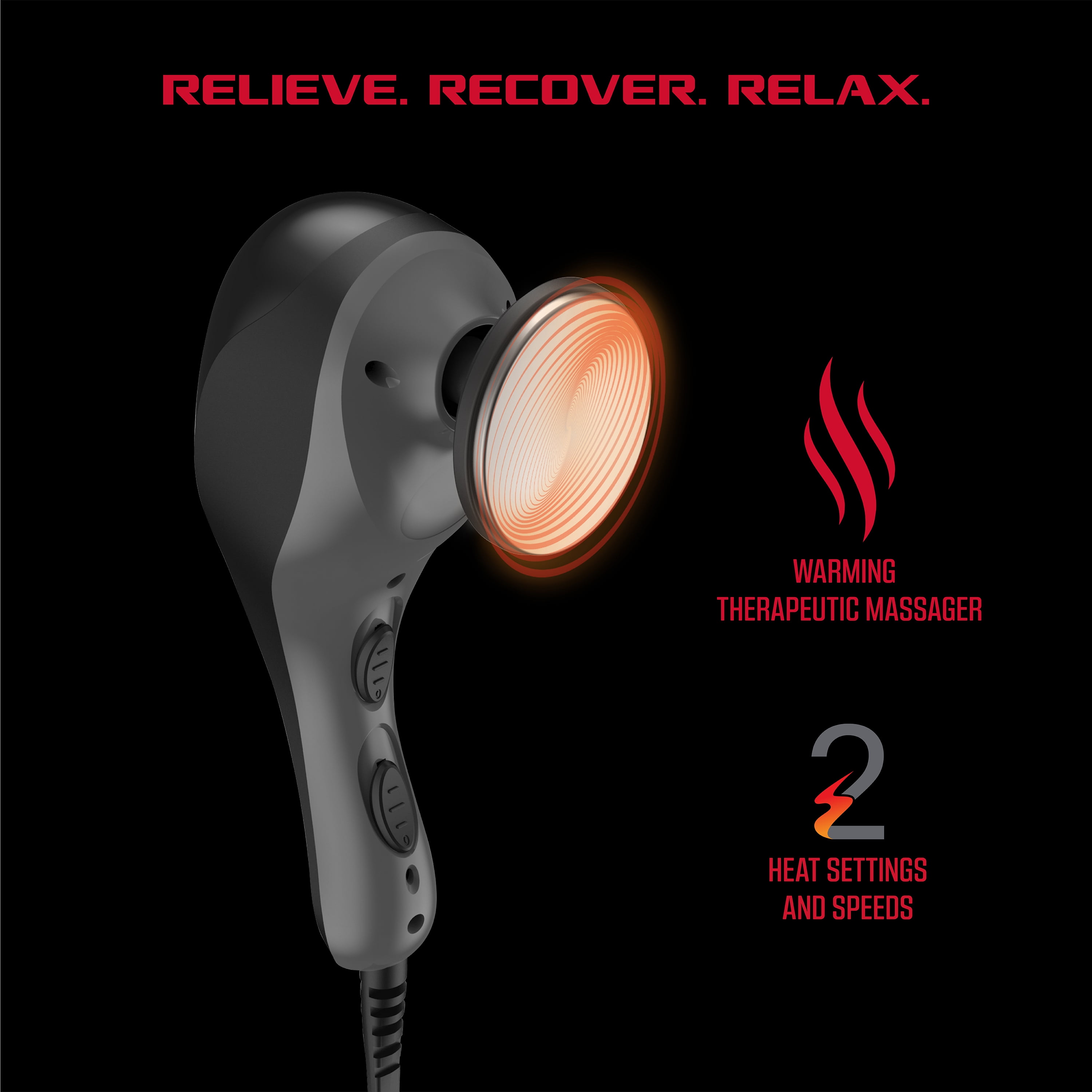 FitRx Heat Therapy Neck and Back Massager, Handheld Massage Gun with Multiple Speeds, Attachments, and Heat Settings