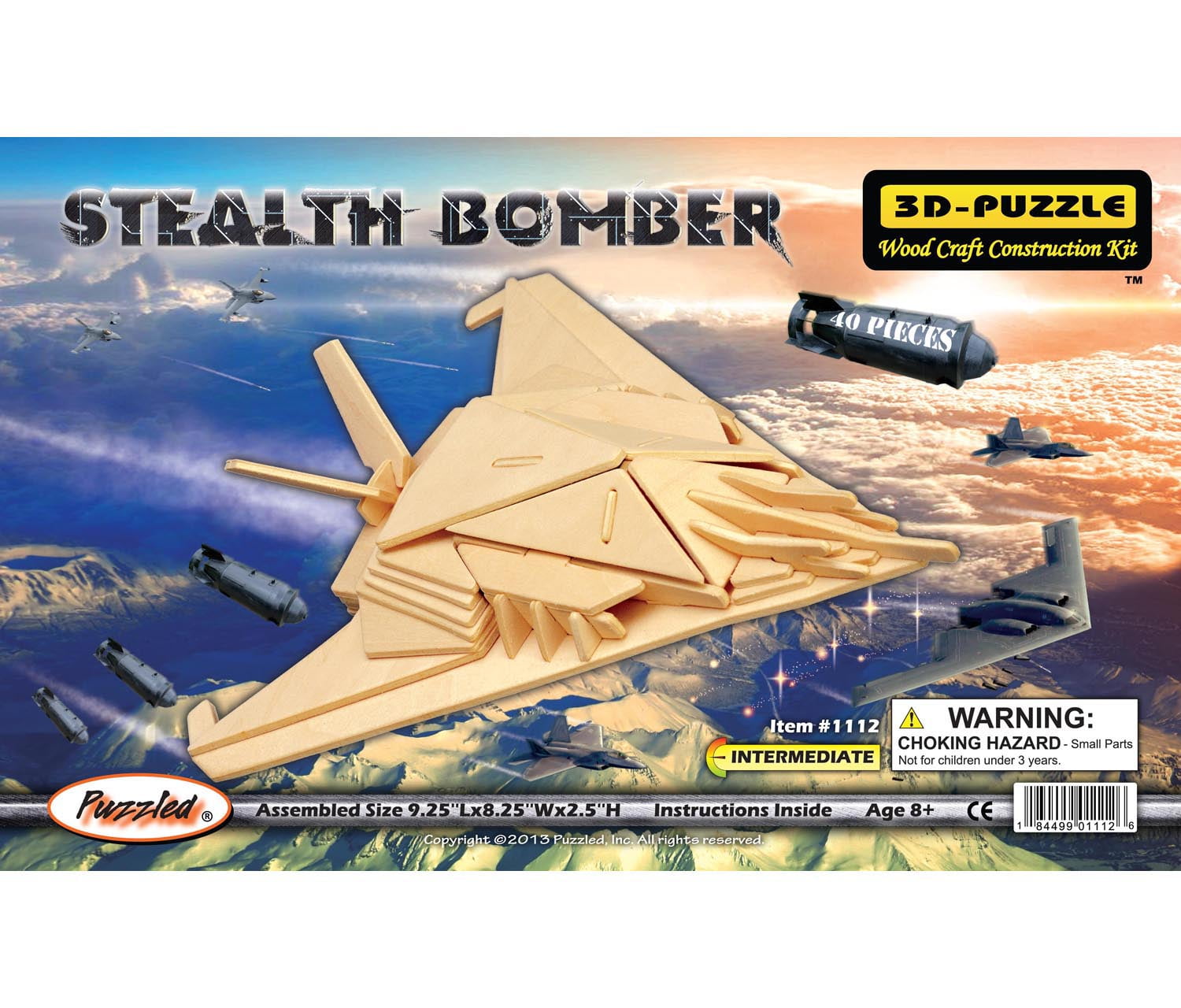 Puzzled 3D Puzzle Stealth Bomber Wood Craft Construction Model Kit, Fun