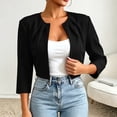 thumbnail image 4 of Scyoekwg Women 3/4 Sleeve Pleated Collarless Cropped Jacket Open Front Short Dressy Shrug Coat Casual Layering Jacket for Wedding Party Daily (Black,S), 4 of 6