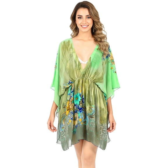 HAPPY BAY Women's Bathing Suit Cover-up Mini Swing Dress L-XL Lime-AC355