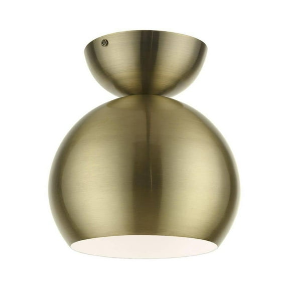 Hallshire 8 in. 1-Light Antique Brass Globe Semi-Flush Mount