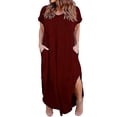thumbnail image 2 of Pounoo Womens Maxi T Shirt Dresses Loose Fit Short Sleeve Side Slit Dual Pocket Flowy Fabric Loungewear Style Tunic Dresses Gift, 2 of 5