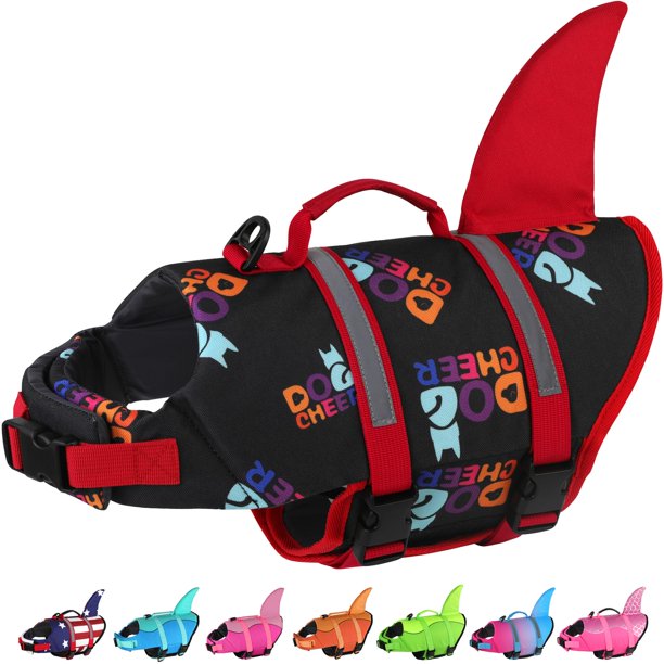 Chaleco salvavidas Dogcheer Cute Shark para nadar, color negro, talla XS