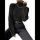 thumbnail image 3 of Suéter de Punto Acanalado con Cuello Alto para Mujer, Ropa de Moda. Negro L, 3 of 10