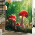 thumbnail image 2 of 72x72 Inches Forest Red Mushroom Shower Curtain Sunshine Through Misty Green Jungle Enchanted Fairytale Wonderland Fabric Shower Curtains for Bathroom Decor Waterproof with Hooks, 2 of 6