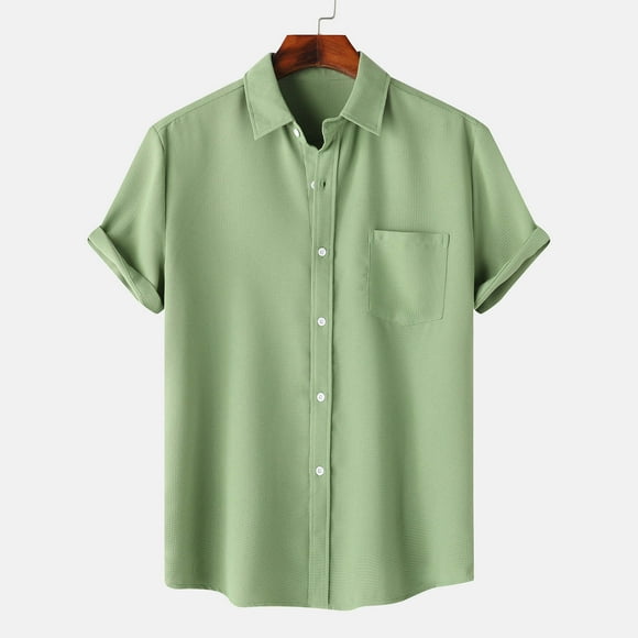 lcziwo Lightning Deals of Today Mens Casual Waffle Shirts Short Sleeve Button Down Summer Shirts Solid Color Loose Fit Lapel Collar Beach Shirts 2024