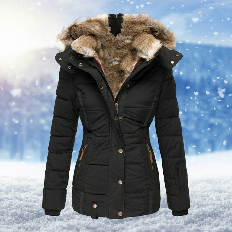 Women Long Hooded Winter Jacket Pockets Baggy Medium Down Coats for Girl  Woman Mother Lover L Black