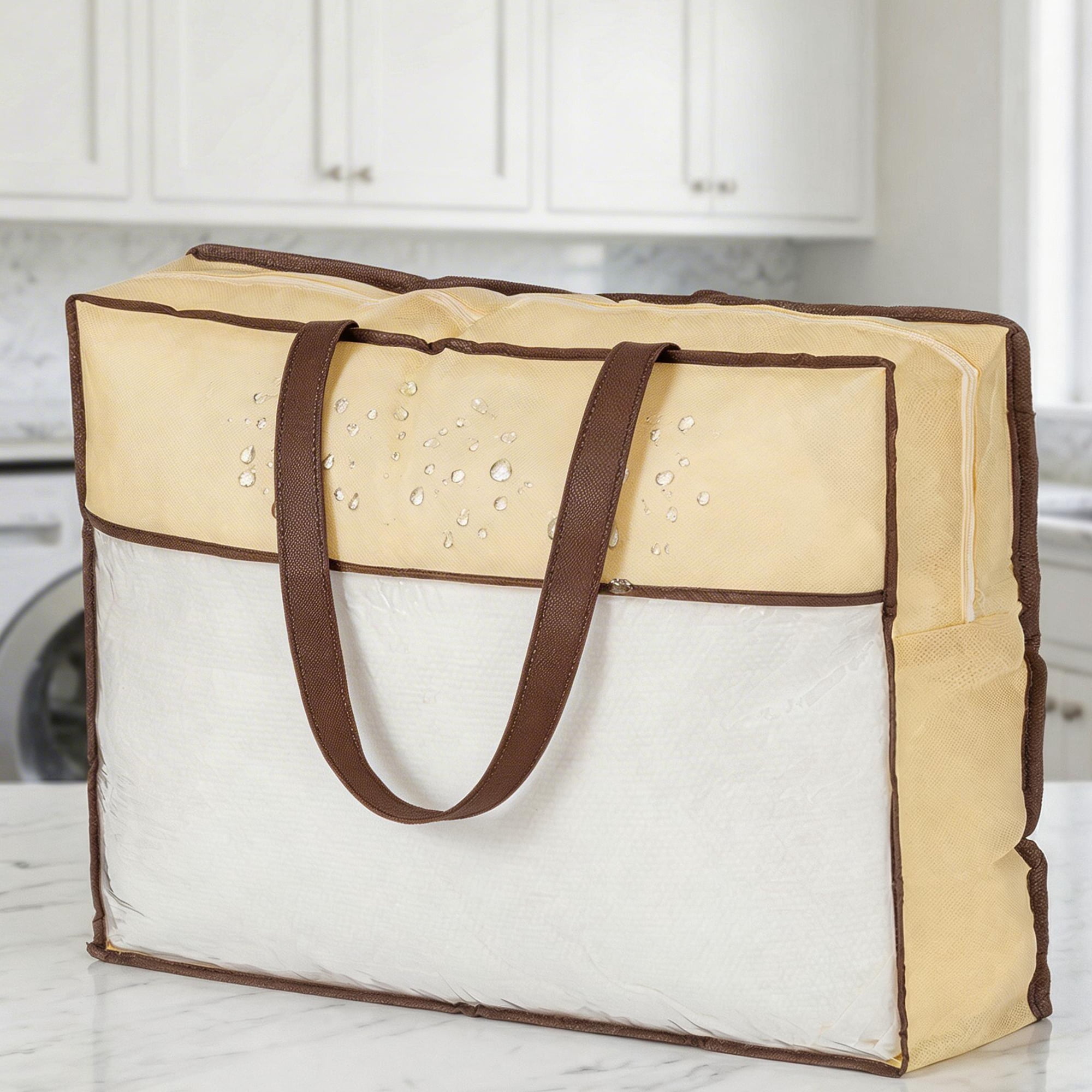 Unique Bargains Storage Bag for Organizing Clothing with Handles Beige 19.7"x25.6"x7.9"