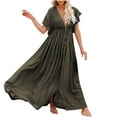 thumbnail image 1 of Womens Casual Beach Blouse Button Drawstring Long Skirt Sun Protection Shirt Summer Boho Floral Sundresses Wedding Guest Graduation Prom Formal Cocktail Dresses that Hide Belly A520-19559, 1 of 8