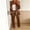 Brown, variant on Women's 2 Piece Satin Suit Set, Long Sleeve Button Blazer and Elastic Waist Pants, Elegant Silky Outfit for Formal Evening Events, Chic Office Wear