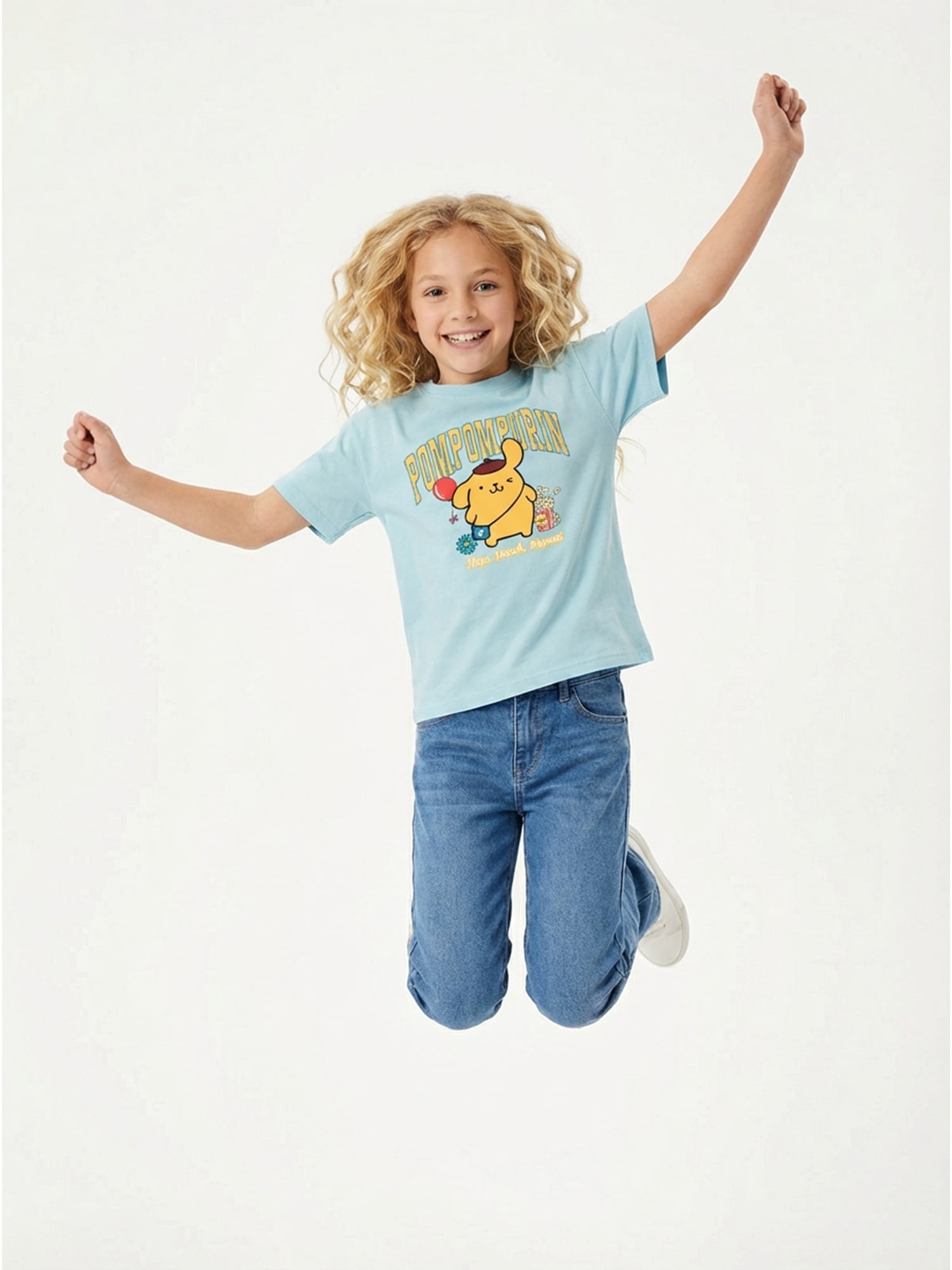 Sanrio Girls Pompompurin Snack Graphic Tee with Short Sleeves, Sizes 4-16