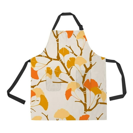 

ECZJNT Autumn Ginkgo Leaves Adjustable Bib Kitchen Apron with Pockets for Women Men