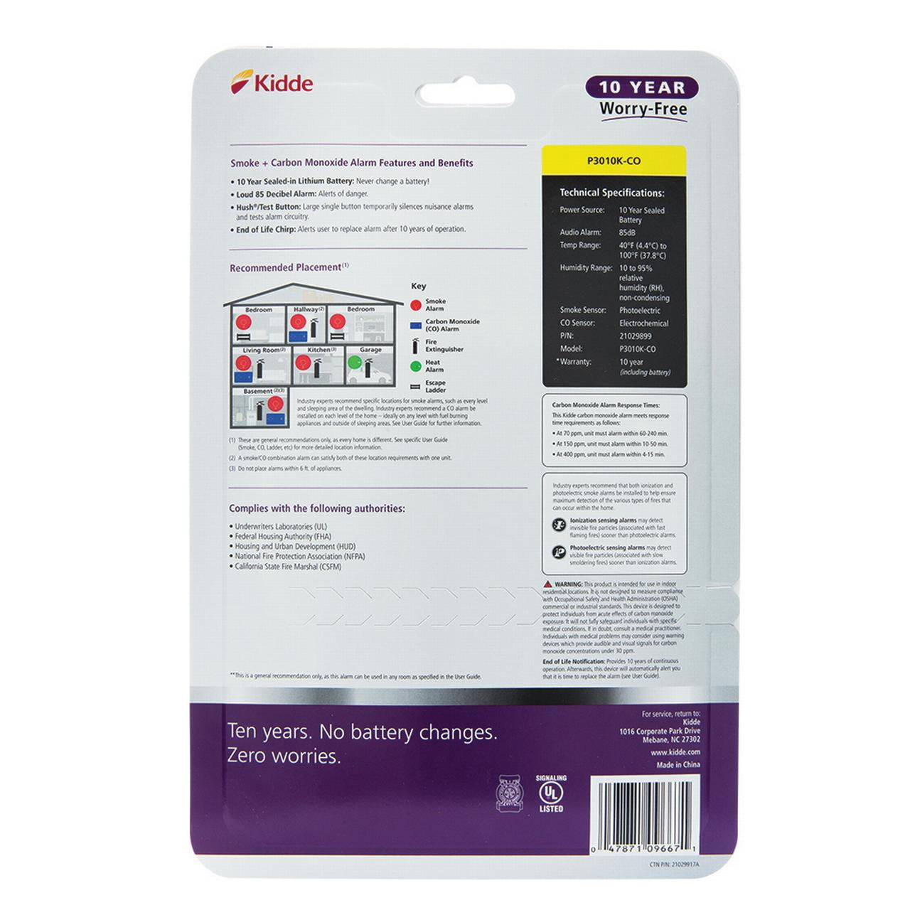 Kidde Kitchen Combination Smoke Carbon Monoxide Alarm 10-Year Lithium Battery