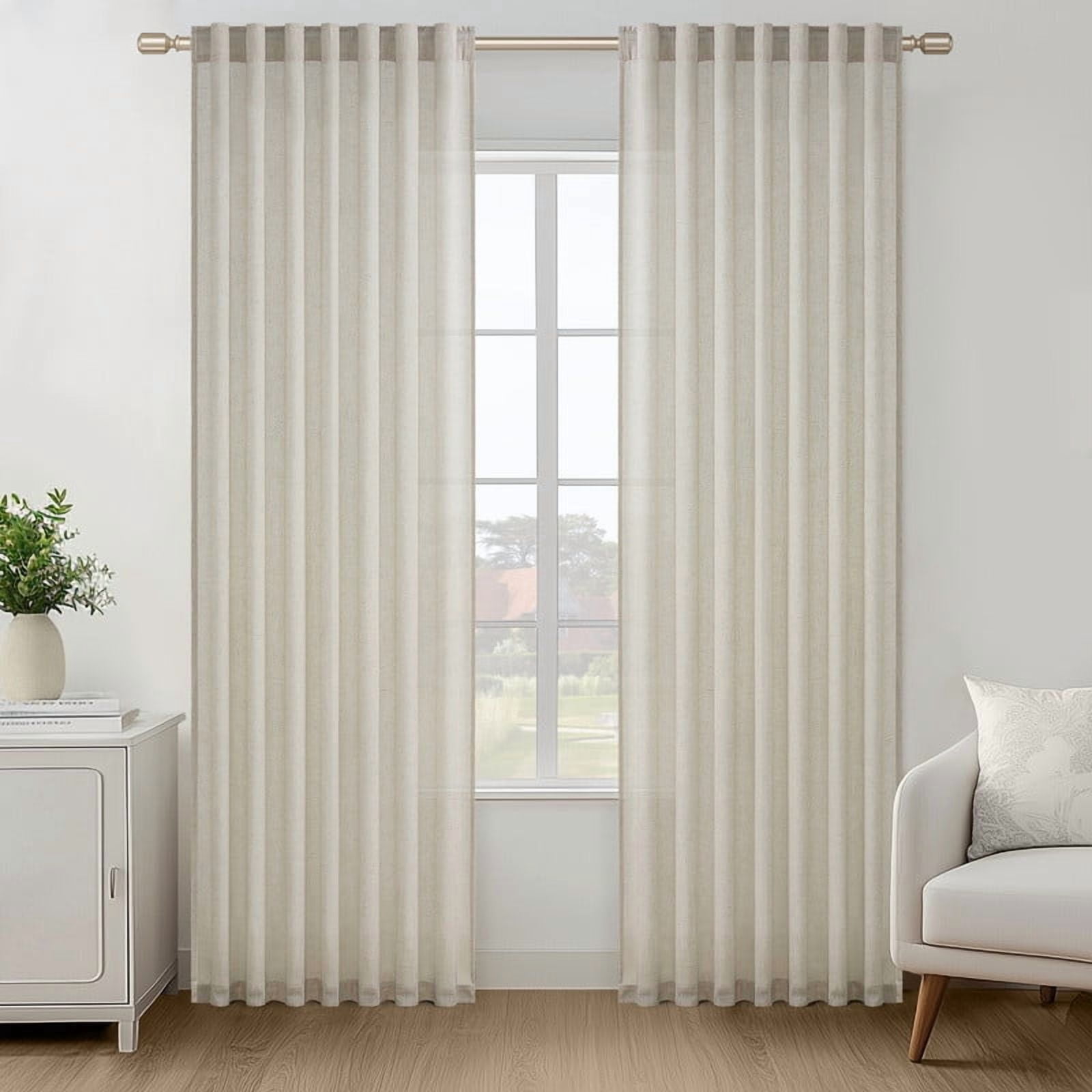 Topfinel Linen Curtains Soft Textured Semi Sheer Light Filtering Drapes Rod Pocket Back Tab Window Treatments for Living Room Bedroom, Oatmeal, 50x90 inch, 2 Panels