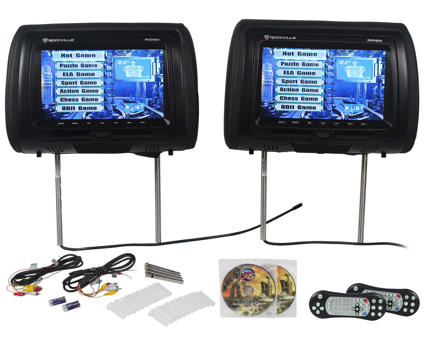 Black Dual DVD/USB/HDMI/SD Car Headrest 