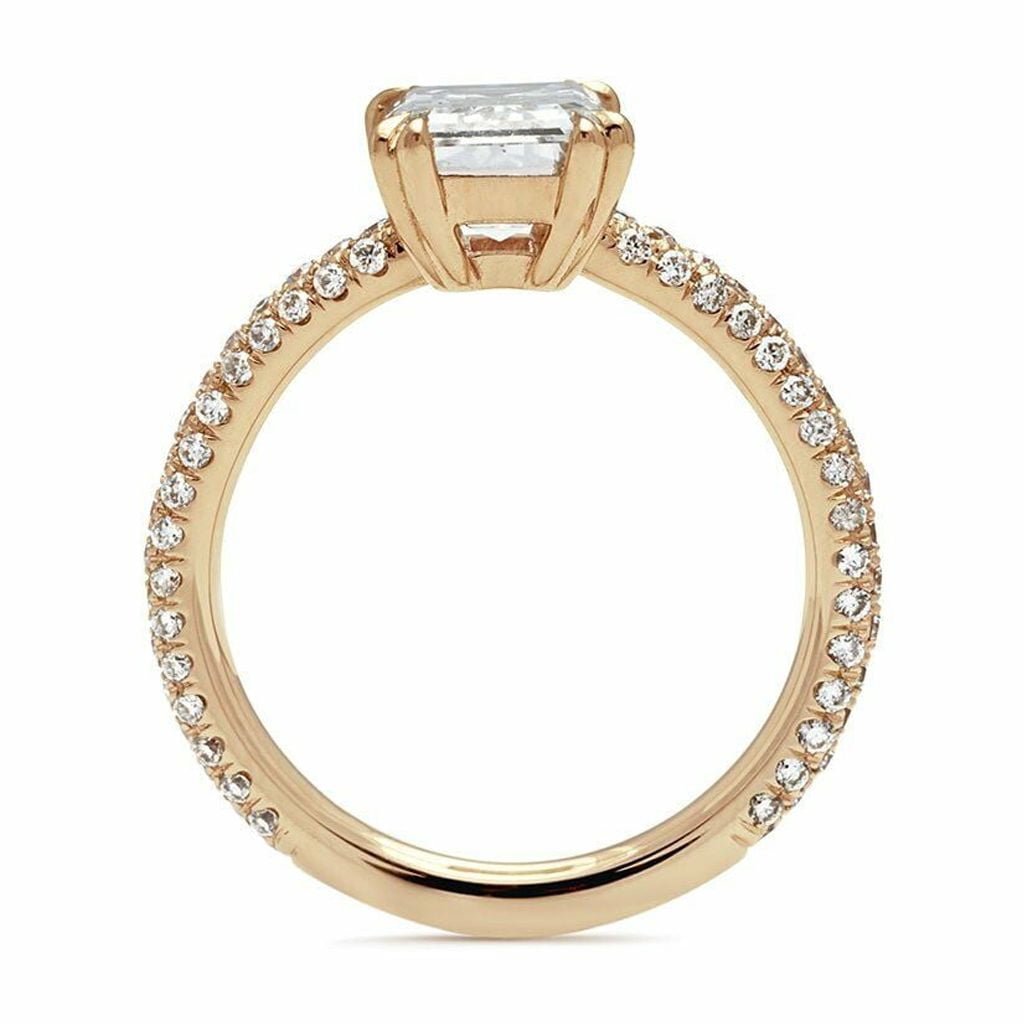 HeartsAndYou 2ct Emerald Moissanite Engagement Ring for Women 18k Yellow Gold over Silver Solitaire with Accent