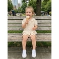 thumbnail image 4 of Cenuakty Toddler 0-3T Girls Summer Outfit Ruffled Hem Button up Short Sleeves T-Shirt and Elastic Shorts Set Cute 2 Piece Clothes, 4 of 9