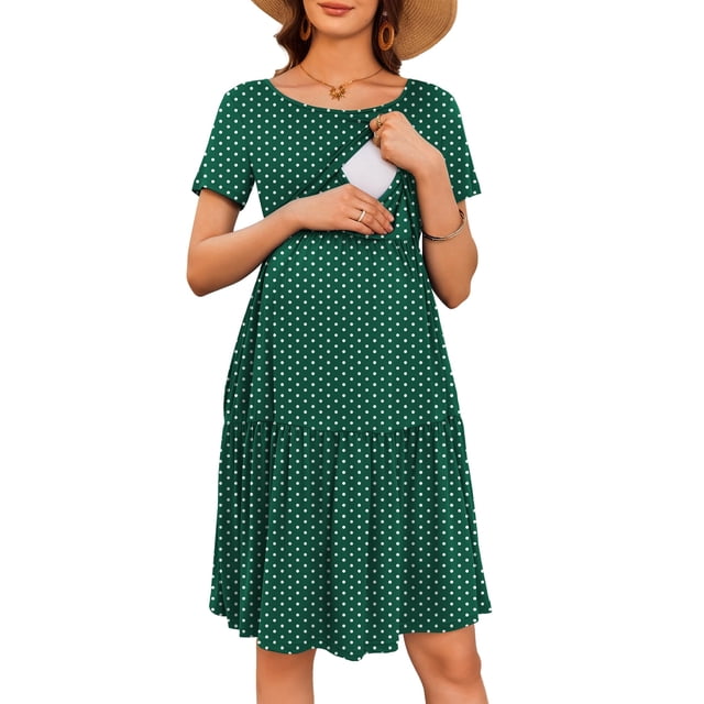 Vestido de maternidad y lactancia Ekouaer de verano de manga corta verde XL