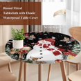 thumbnail image 4 of Black Christmas Round Tablecloth, Fitted Table Cover with Elastic for 45"-54" Round Tables, Red Snowman Xmas Tree Snowflake Winter Table Cloth Outdoor Indoor Dinning Party Waterproof Tablecloths, 4 of 7