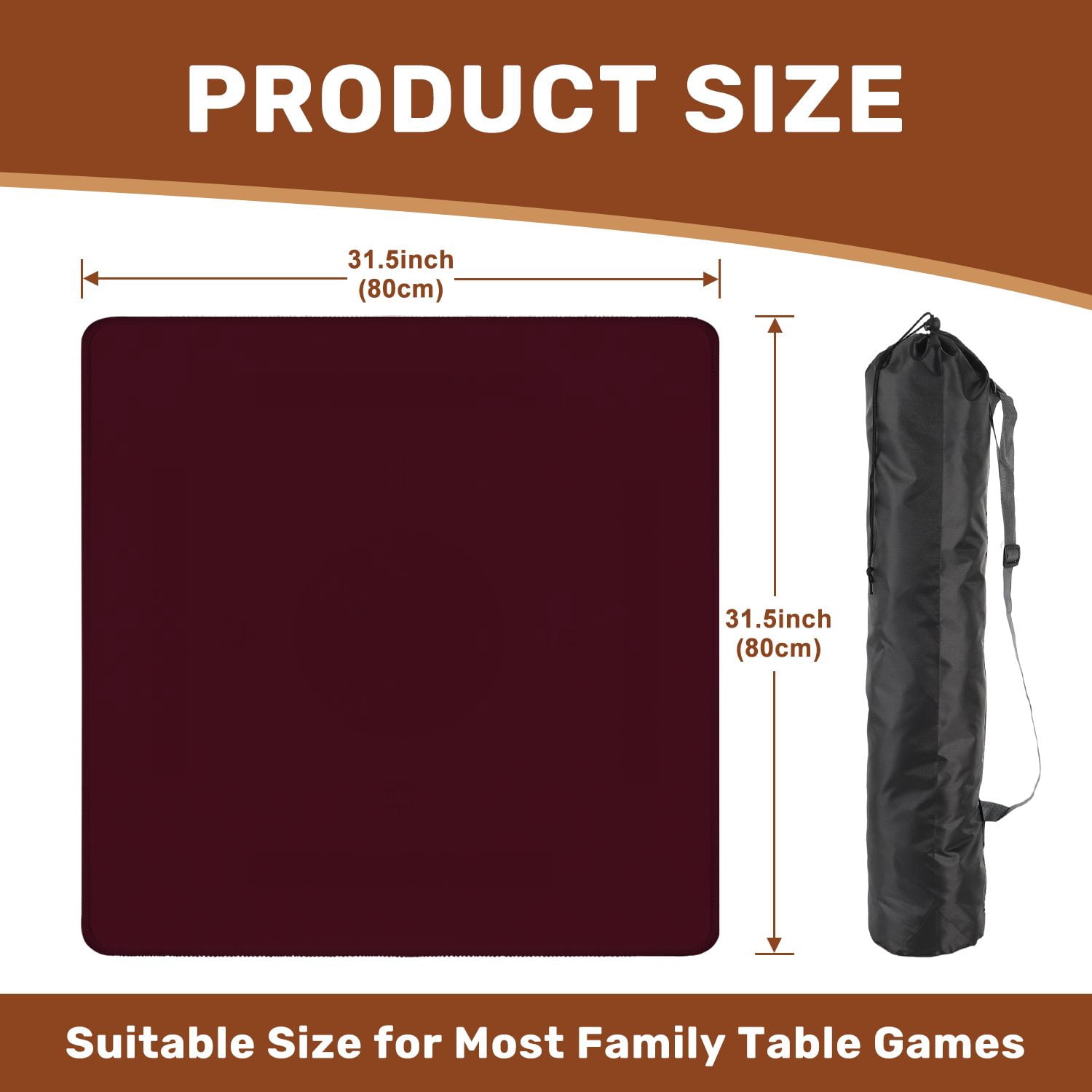 Mahjong Mat 31.5" x 31.5" plain dark plum solid color dark red burgundy Non-Slip Noise Reduction American Mahjong Tiles Table Cover for Dominoes Poker Card Board Games Gift