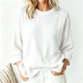 thumbnail image 4 of Fall Sweatshirts for Women Waffle Knit Casual Three Quarter Sleeve Crew Neck Pullover Top Solid Color Casual Loose Lounge Comfy Clothes, 4 of 10