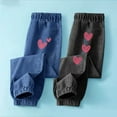 thumbnail image 2 of Odeerbi 3-12 Years Toddler Girls 2 PCS Jeans Cute Love Print Denim Pants Handsome Loose Casual Outerwear Cowboy Pants, 2 of 3