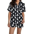 thumbnail image 2 of Ensembles de Pyjama pour Femmes Pyjamas Graphiques Imprimés Satin Mignons Vêtements de Nuit Boutons Hauts à Manches Courtes Shorts Ensembles TG, 2 of 5