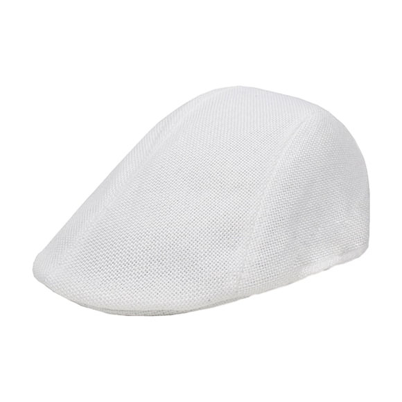 Bunblic Beret Cap Men Flat Cap Breathable Herringbone Hats Peaked Hat Flap Cabbie Hat Painter Hats for Golf Gardening Driving Fishing White