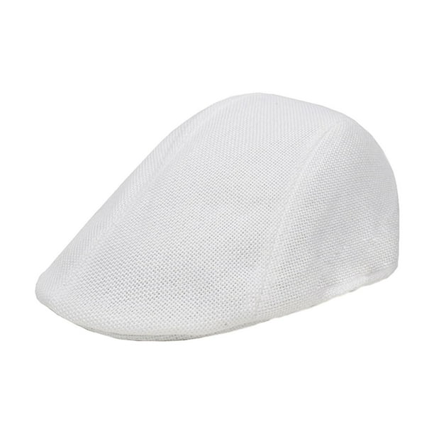 Boina para hombre, gorra plana a cuadros, gorro de espiga, estilo británico, informal, cálido, con solapa, gorro de taxista Blanco