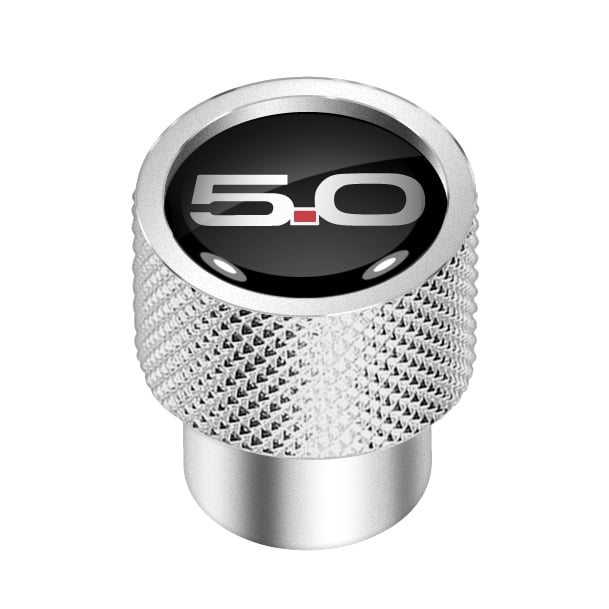 Ford Mustang 5.0 in Black on Silver Chrome Aluminum Tire Valve Stem Caps