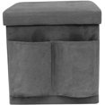 Foldable Storage Ottoman With Pockets And Cover, Suede