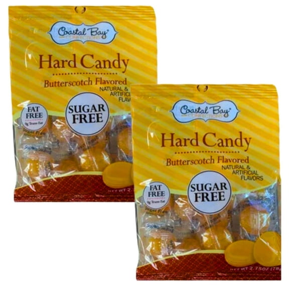 Coastal Bay Butterscotch Hard Candy 2.75Oz Sugar-Free Candy Gift Bag Party Favors Basket Bowl Goodies Stocking Stuffer Sweet Dessert Bars Individually Wrapped for Wedding Birthday Parties Pack of 2