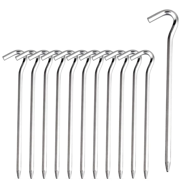 Emlimny 12 Pack Heavy Duty Aluminum Tent Stakes with Hooks, 7 inch Hexagon Tent Pegs for Camping, Canopy, Garden, Shelter, Tarp, Outdoor Survival Gear