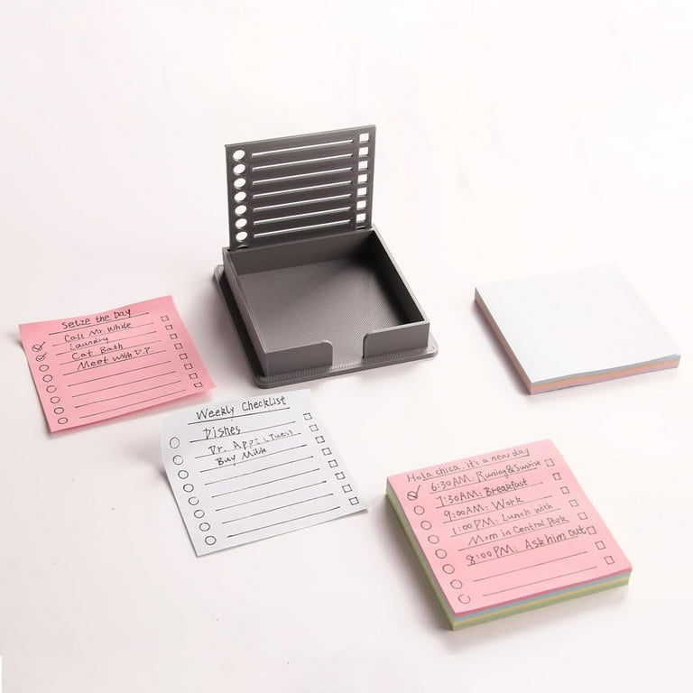 Metal Mesh Sticky Note Dispenser - Desktop Organizer For Notes, Cards & Office Supplies
