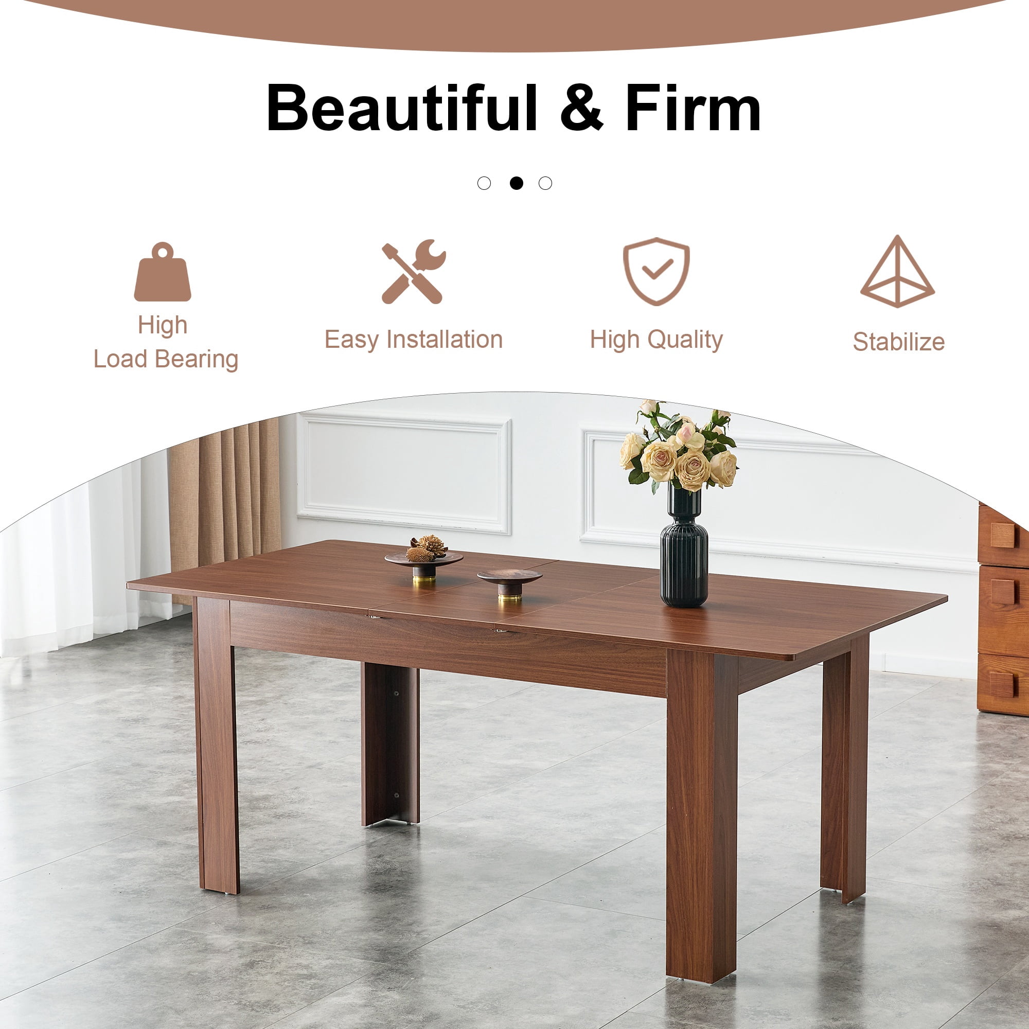 Alvantor 86.5" Extendable Rectangular Dining Table with Drop Leaves, Walnut