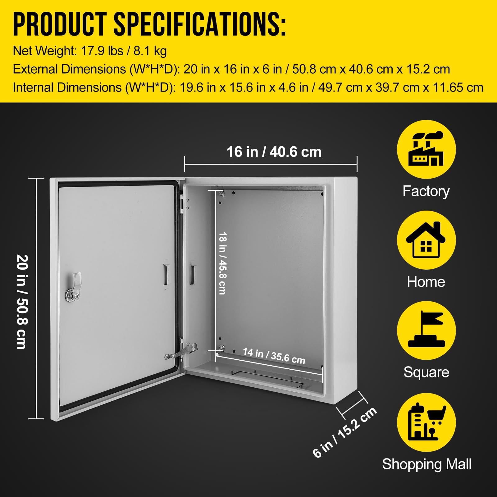 Huisuilinss Steel Enclosure,Steel Electrical Box, IP66 Waterproof & Dustproof, Outdoor/Indoor Electrical Junction Box,With Mounting Plate Lockable Metal Enclosure