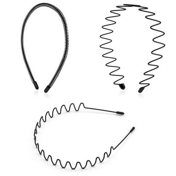 Metal Hair Bands Men, Headbands for Women, Mens Headband, Head Bands for Women's Hair Non Slip, Black Spring Wavy Sports Fashion Headband, Unisex Head Band, Makeup Headband, Hair Accessories 3 Pcs