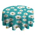 thumbnail image 4 of Turquoise Daisy Flower Pattern Round Tablecloth 60"x60",Wrinkle Wipeable Table Cloth for Kitchen Dining Room Picnic Patio Party, 4 of 6