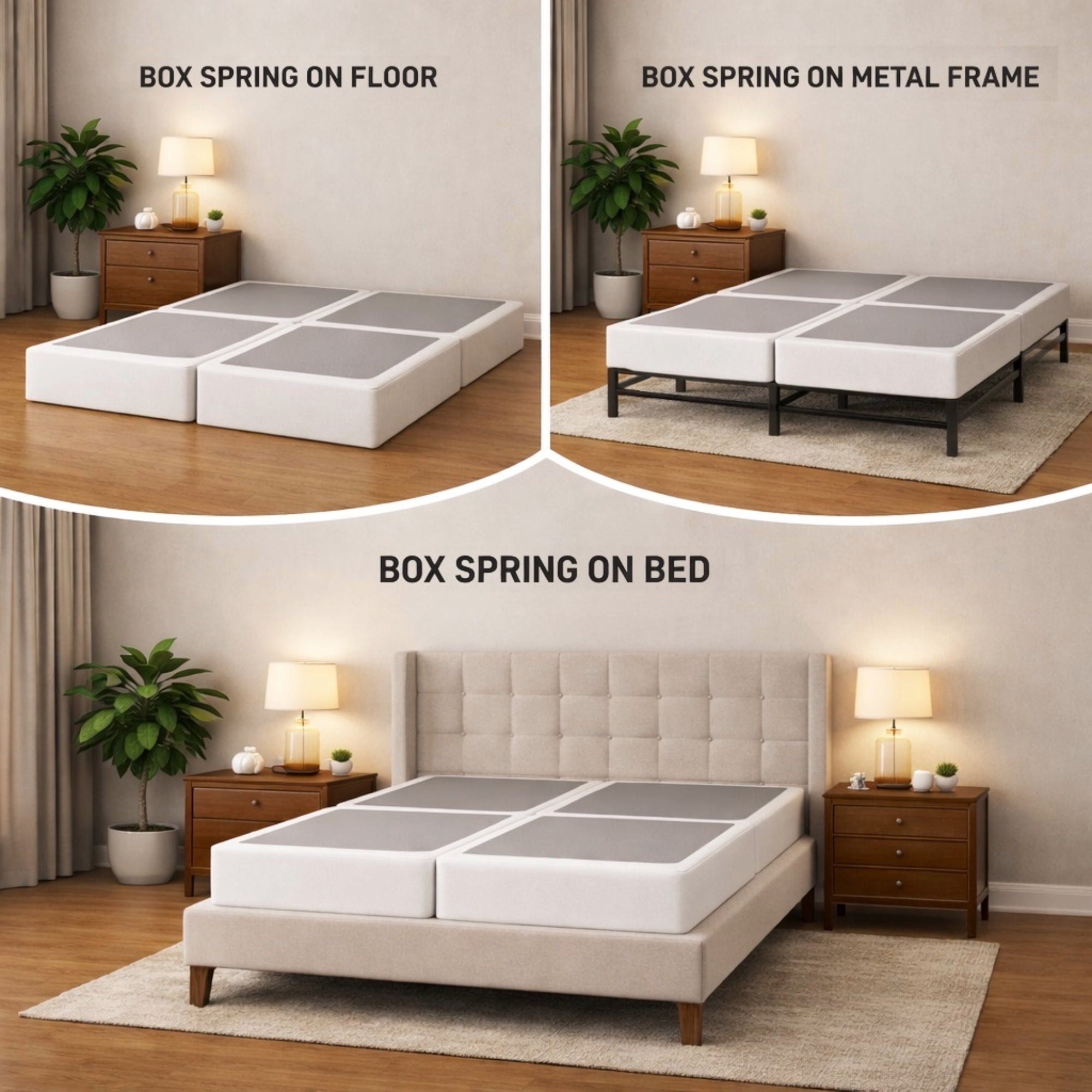 Continental Sleep, Box Spring Bed Base King(Fold) Size, 8-Inch Wood Mattress Foundation, Quiet Noise Free, 4-Pieces Under Mattress Support BoxSpring, Fully Assembled, White