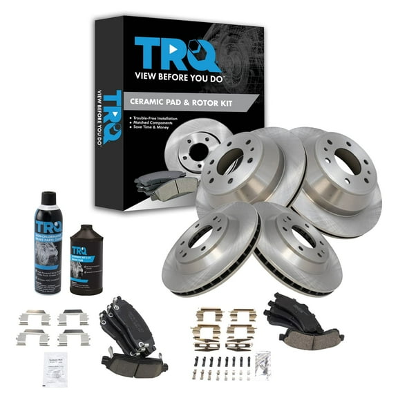 TRQ Front & Rear Premium Ceramic Brake Pad & Rotor Kit w/Chemicals for GM SUV BKA17586 Fits select: 2002-2005 CHEVROLET TRAILBLAZER, 2002-2005 GMC ENVOY